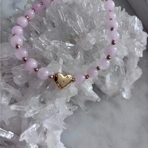 Pink Beaded Bracelet with Gold Heart Charm